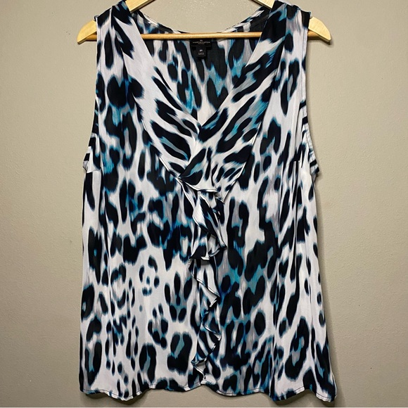 Worthington Tops - Worthington Abstract Leopard Print Sleeveless Blouse Women 2X Teal Black White